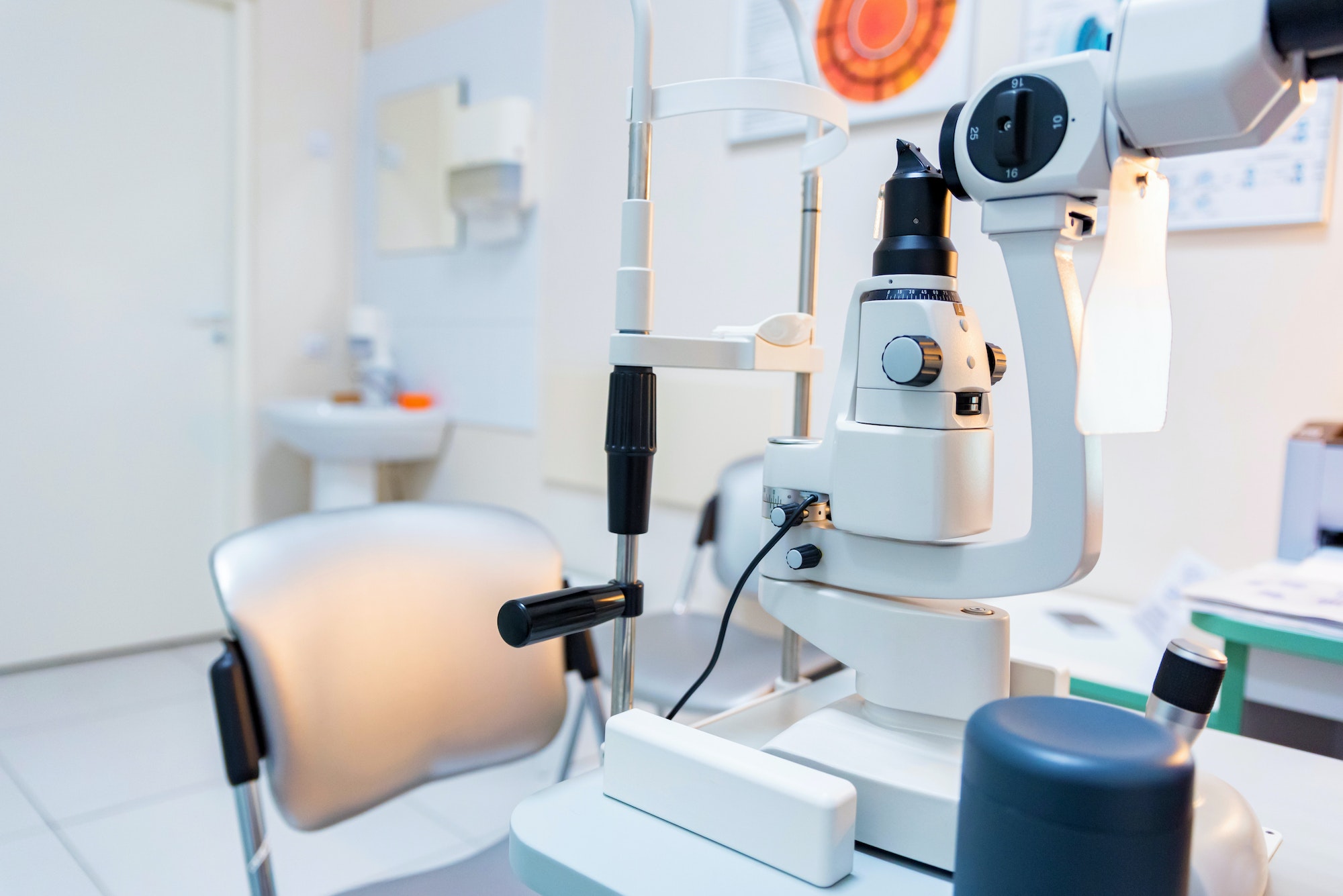 View of slit lamp on table in ophthalmologist room